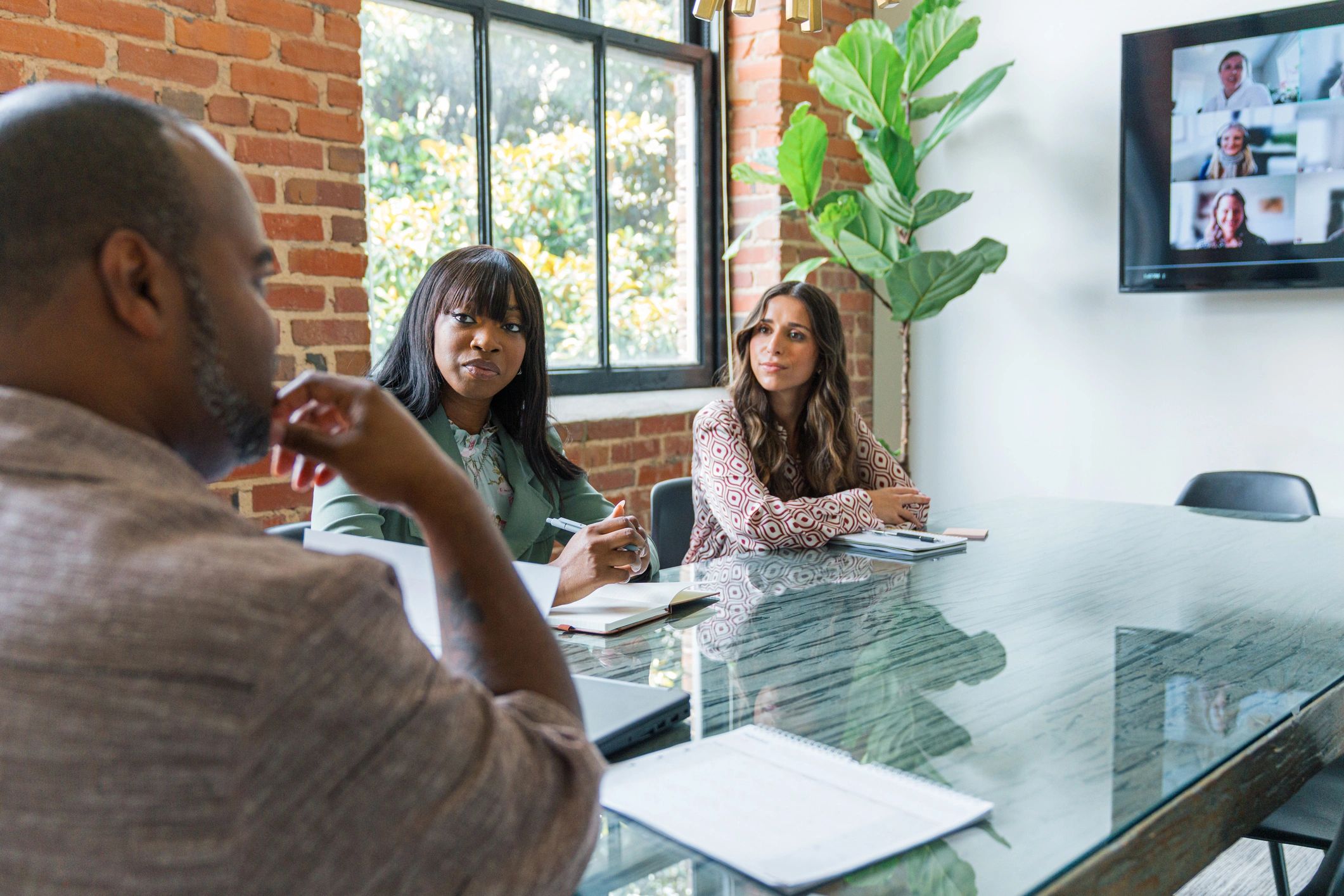 Team collaborating in a modern office meeting