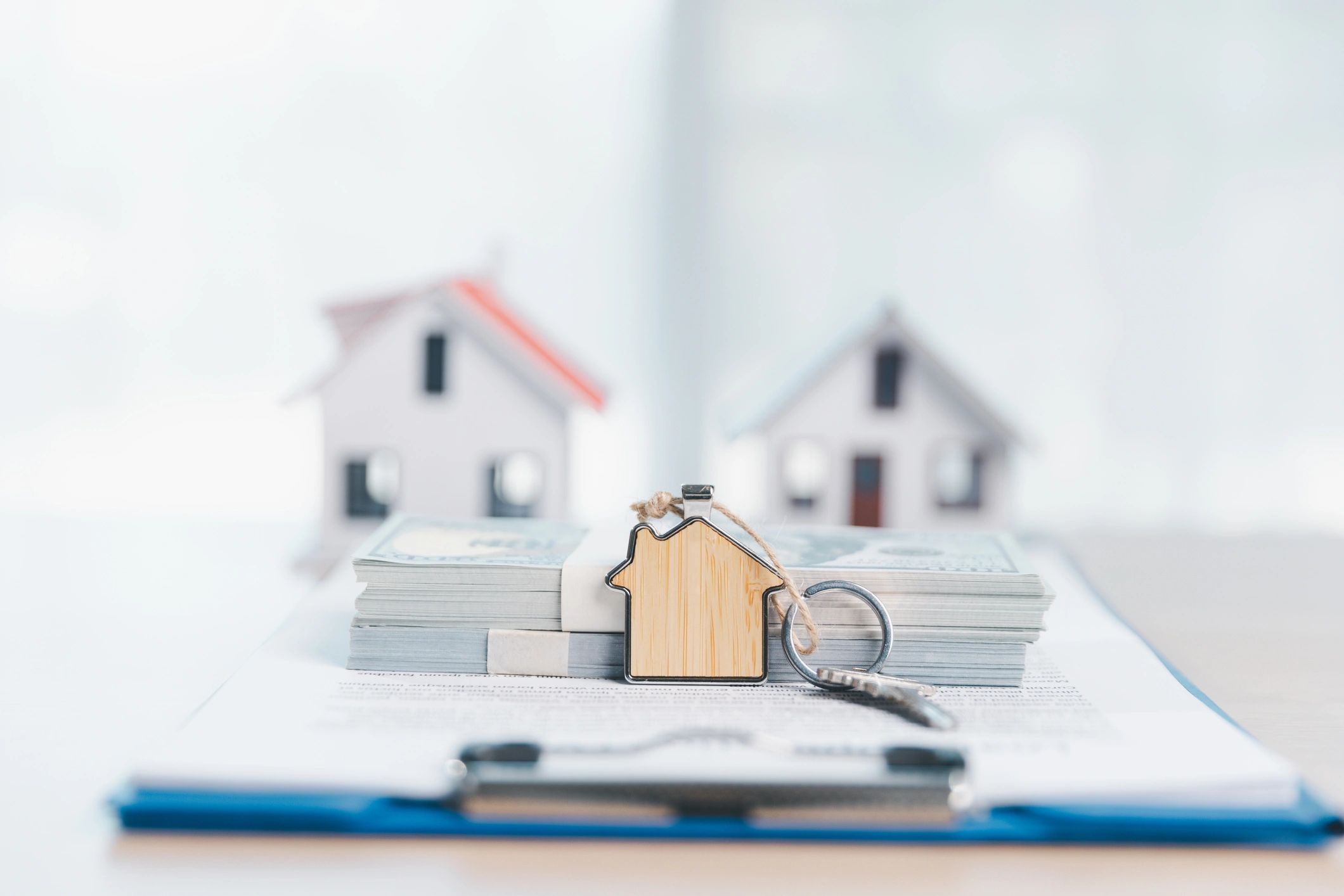 House keys and mortgage contract on a table
